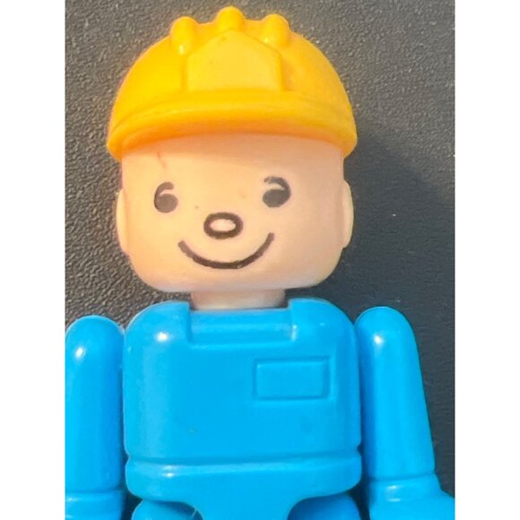 Vintage Playmobil Construction Worker Figure Blue Body Yellow Hat Estate 2.5" - Picture 2 of 4